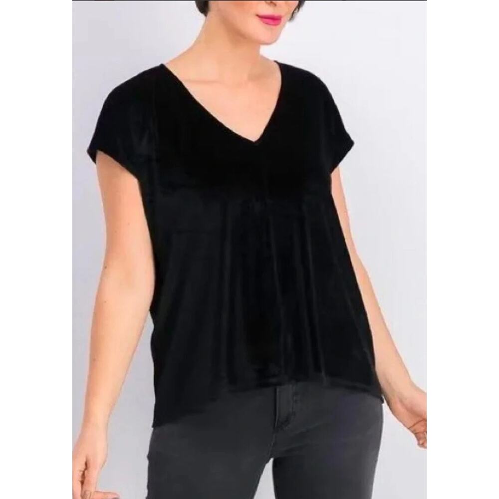 41‎ Hawthorne Velvet Black Cap Sleeve V Neck Pullover Top Women Small NWT